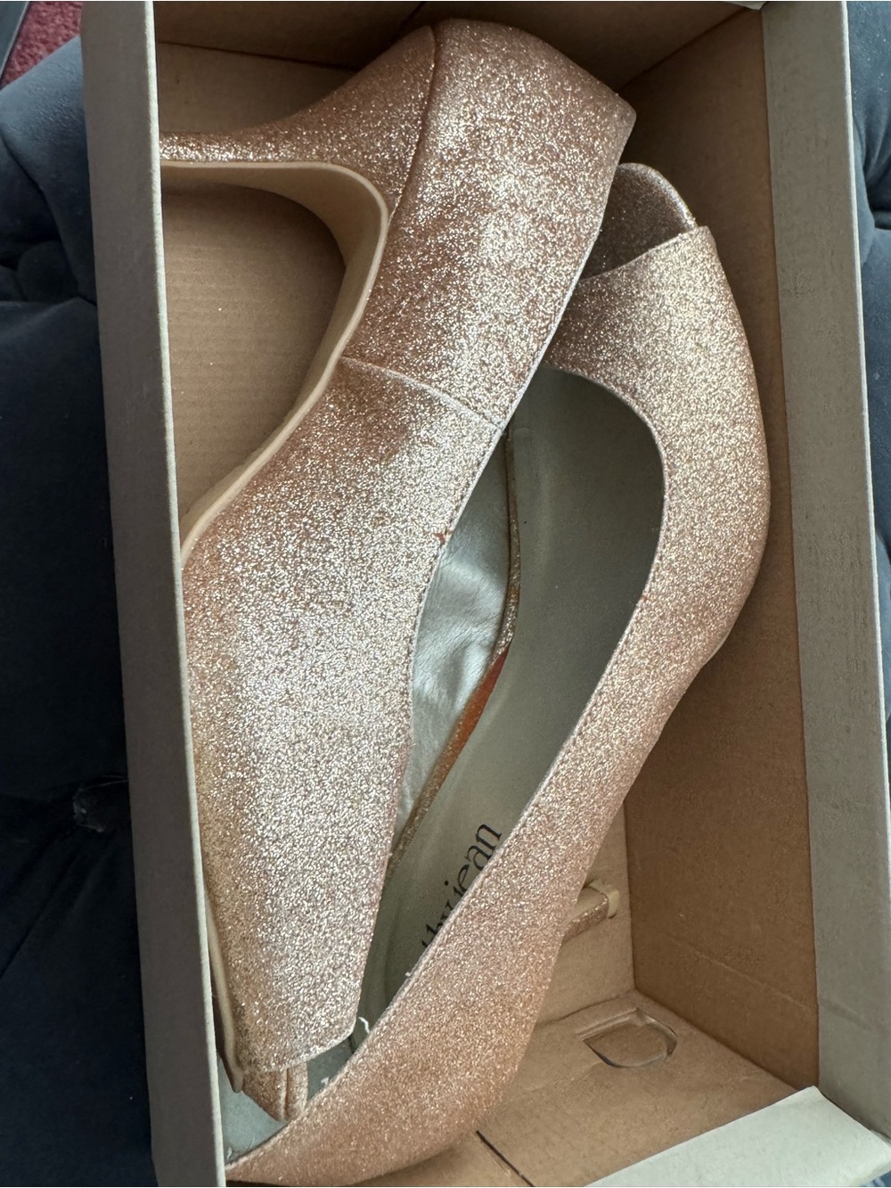 Cathy Jean Rose Gold Glitter Peep-Toe Platform Heels